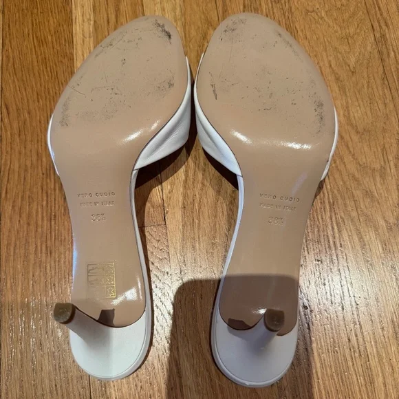 BARNEYS NEW YORK - White Leather Open Toe Heeled Mule - Size 38.5 - Picture 6 of 9